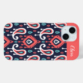 ネイビーアンドコーラルイカットペイズリーモノグラム Case-Mate iPhoneケース (裏面 (横))