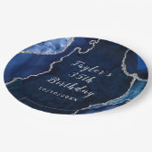 ネイビーアンドシルバーアガテマーブル誕生日 ペーパープレート (アングル)