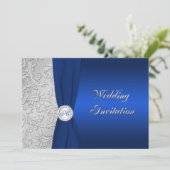 ネイビーアンドシルバーダマスクモノグラム結婚式招待状 招待状 (スタンド正面)