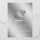 ネイビーアンドシルバーフットボール誕生日シャルボード 箔招待状 (裏面)