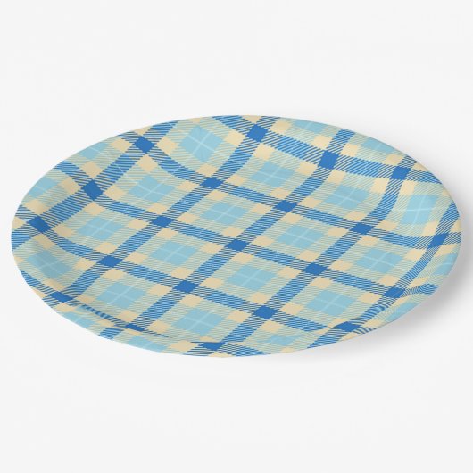 ネイビーアンドスカイブルータータンチェックプレイド紙プレート ペーパープレート (アングル)