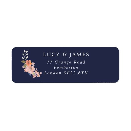ネイビーアンドピーチフローラブーケ差出人住所ラベル ラベル (正面)