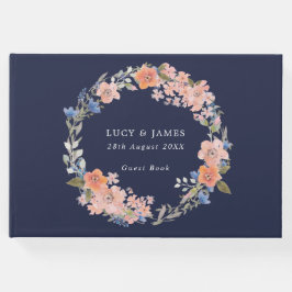 ネイビーアンドピーチフローラリース結婚ズゲストブック ゲストブック