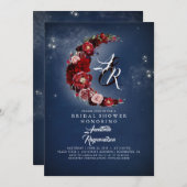 ネイビーアンドブルゴーニュフローラムーンブライダルシャワー 招待状 (正面/裏面)