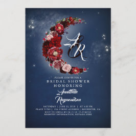 ネイビーアンドブルゴーニュフローラムーンブライダルシャワー 招待状