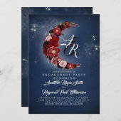 ネイビーアンドブルゴーニュフローラムーン婚約パーティ 招待状 (正面/裏面)