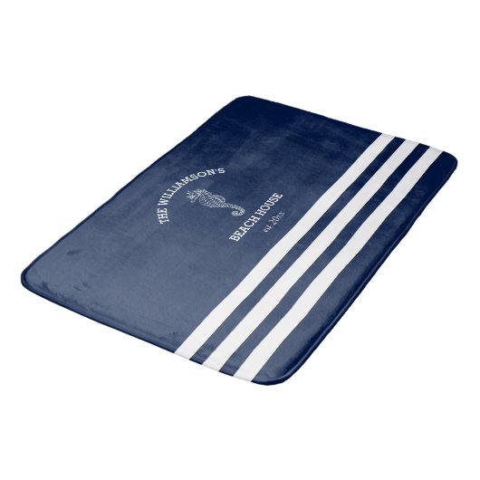 ネイビーアンドホワイトストライプビーチハウス |シーホース バスマット (アングル)