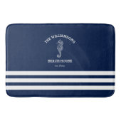 ネイビーアンドホワイトストライプビーチハウス |シーホース バスマット (正面)
