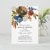 ネイビーアンドラストフローラブライダルシャワーホワイト 招待状 (スタンド正面)