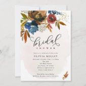 ネイビーアンドラストボホフラワーズブライダルシャワー 招待状 (正面)