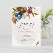 ネイビーアンドラストボホフラワーズ誕生日招待状 招待状 (スタンド正面)