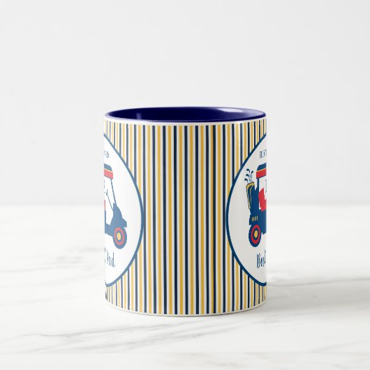 ネイビーアンドレッドゴル最高のフパパパーソナライズされた ツートーンマグカップ (中央)