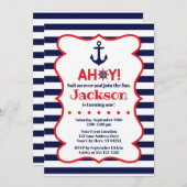 ネイビーアンドレッドボーイ航海の誕生日招待状 招待状 (正面/裏面)
