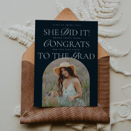 ネイビーアーチハイブリッドフォントモダン卒業 招待状