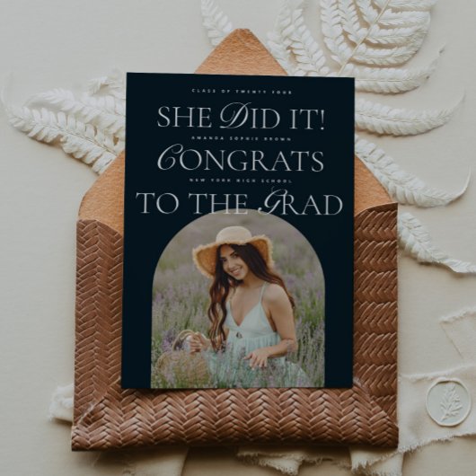 ネイビーアーチハイブリッドフォントモダン卒業 招待状