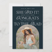 ネイビーアーチハイブリッドフォントモダン卒業 招待状 (正面)