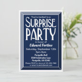 ネイビーアールデコフォト誕生日サプライズパーティー 招待状 (スタンド正面)