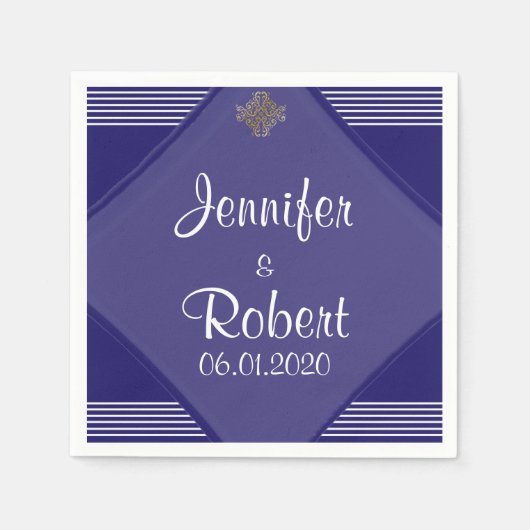 ネイビーアールデコポ結婚スナプキン スタンダードカクテルナプキン (正面)