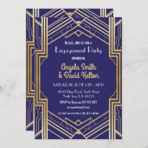 ネイビーアールデコ婚約招待状ギャツビー1920