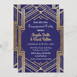 ネイビーアールデコ婚約招待状ギャツビー1920 招待状