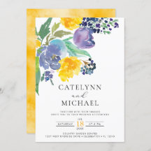 ネイビーイエローとパープルブライトのフローラ結婚ズ