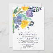 ネイビーイエローとパープルブライトフローラ《キリスト教》洗礼式や命名式 招待状 (正面)