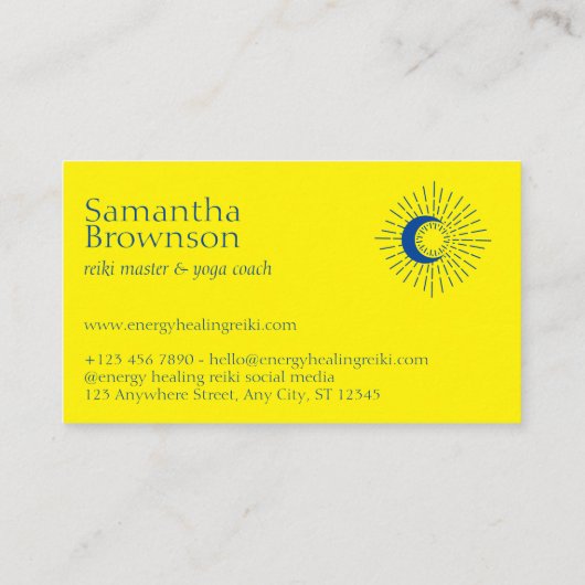 ネイビーイエローエナジーヒーリングサンムーンスピリチュアル 名刺 (裏面)