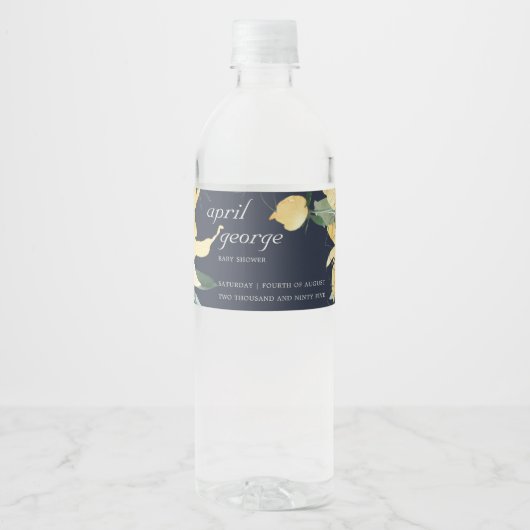 ネイビーイエローグリーンフローラワテカラーベビーシャワー ペットボトルラベル (正面)