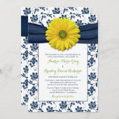 ネイビーイエローダマスクデイジー結婚式招待状 招待状 (正面/裏面)