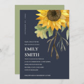 ネイビーイエローヒマワリフローラベビーシャワー招待状 サンキューカード (正面/裏面)