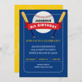 ネイビーイエローベースボールボーイズ誕生日パーティー 招待状 (正面/裏面)