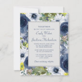 ネイビーイエローホワイトフローラとグレー結婚ズ 招待状 (正面)