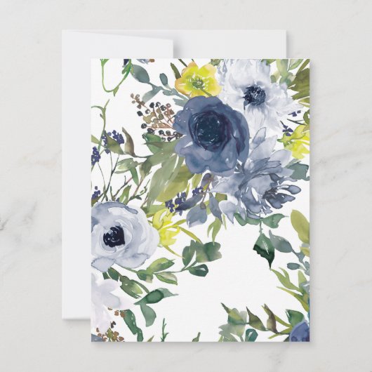 ネイビーイエローホワイトフローラカップルブライダルシャワー 招待状 (裏面)