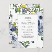 ネイビーイエローホワイトフローラカップルブライダルシャワー 招待状 (正面/裏面)
