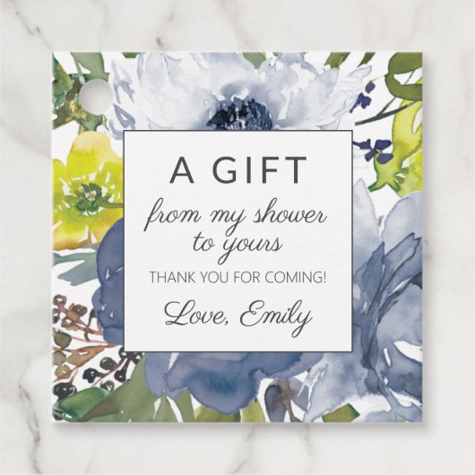 ネイビーイエローホワイトフローラマイシャワーあなたのブライダル フェイバータグ (正面)