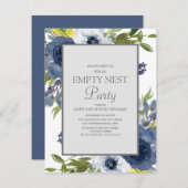 ネイビーイエローホワイト葉フローラ空のネストパーティー 招待状 (正面/裏面)