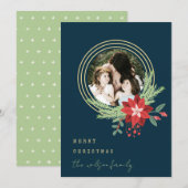 ネイビーイエローレッドサークルクリスマスフォトポインセチア シーズンカード (正面/裏面)