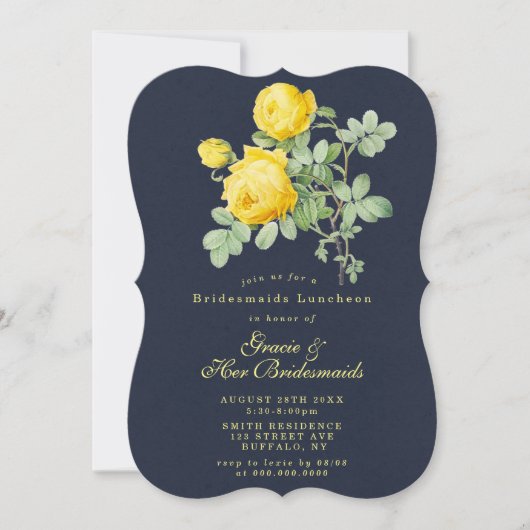 ネイビーイエローローズブリデスメイドランチョン招待状 (正面)