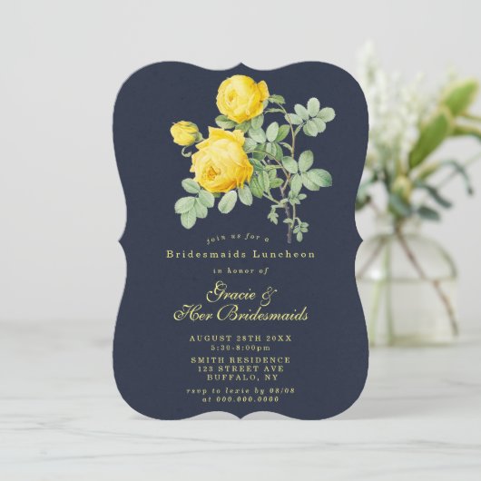 ネイビーイエローローズブリデスメイドランチョン招待状 (スタンド正面)