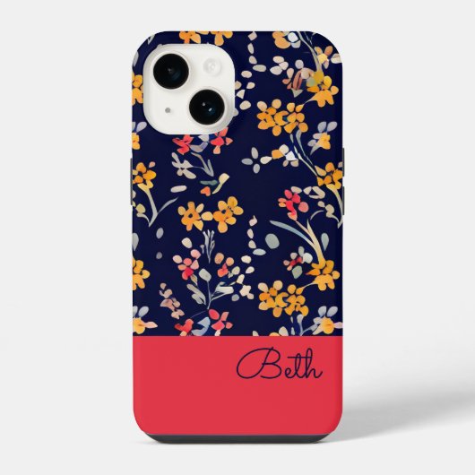 ネイビーイエローワイルドフラワー iPhoneケース (裏面)