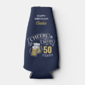 ネイビーイエロー応援とビアーズ任意の年齢誕生日 ボトルクーラー (正面)