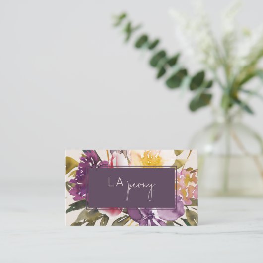 ネイビーイエロー赤面ブルガンディーウォーター色フローラ 名刺 (スタンド正面)