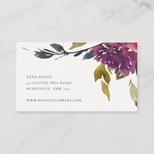 ネイビーイエロー赤面ブルガンディーウォーター色フローラ 名刺 (裏面)