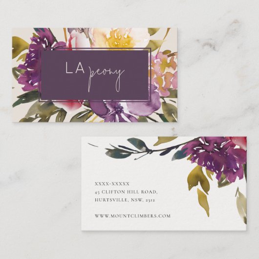 ネイビーイエロー赤面ブルガンディーウォーター色フローラ 名刺 (正面/裏面)