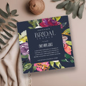 ネイビーイエロー赤面ブルゴーニュフローラブライダルシャワー 招待状