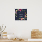 ネイビーイエロー赤面ブルゴーニュフローラブライダルシャワーFA ポスター (キッチン)