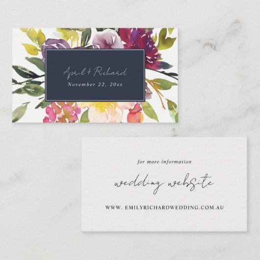 ネイビーイエロー赤面ブルゴーニュフローラ結婚のサイト 名刺 (正面/裏面)