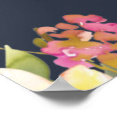 ネイビーイエロー赤面ブルゴーニュフローラ結婚ズへようこそ ポスター (角)