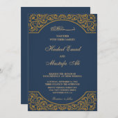 ネイビーイスラム結婚式招待状 招待状 (正面/裏面)