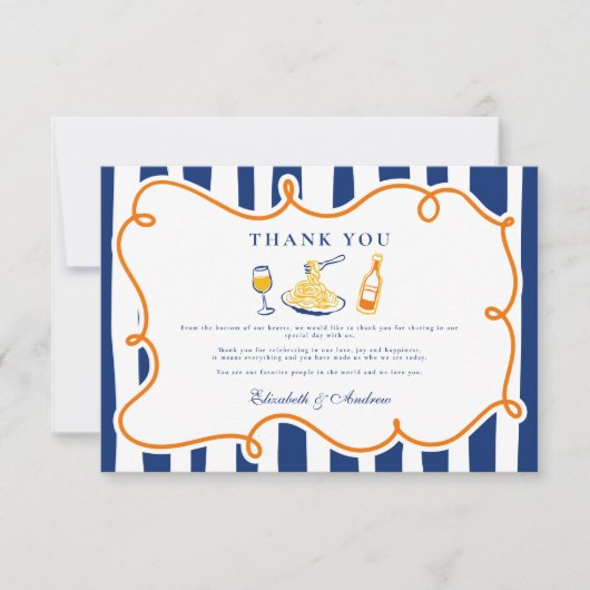 ネイビーイタリアンフードズ結婚ドードル サンキューカード (正面)